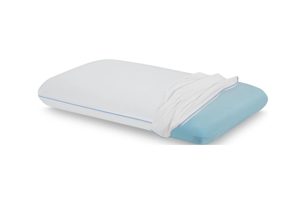 A white and blue pillow