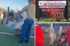 One person was hospitalized after several fights broke out at an NJ high school graduation.