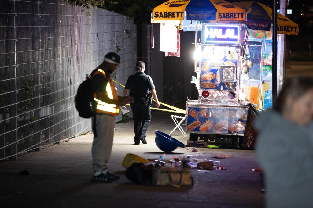 Police are seen at the scene of an assault on 34 st. between 11th And 12th Aves. in Manhattan, Monday, June 10, 2024. 