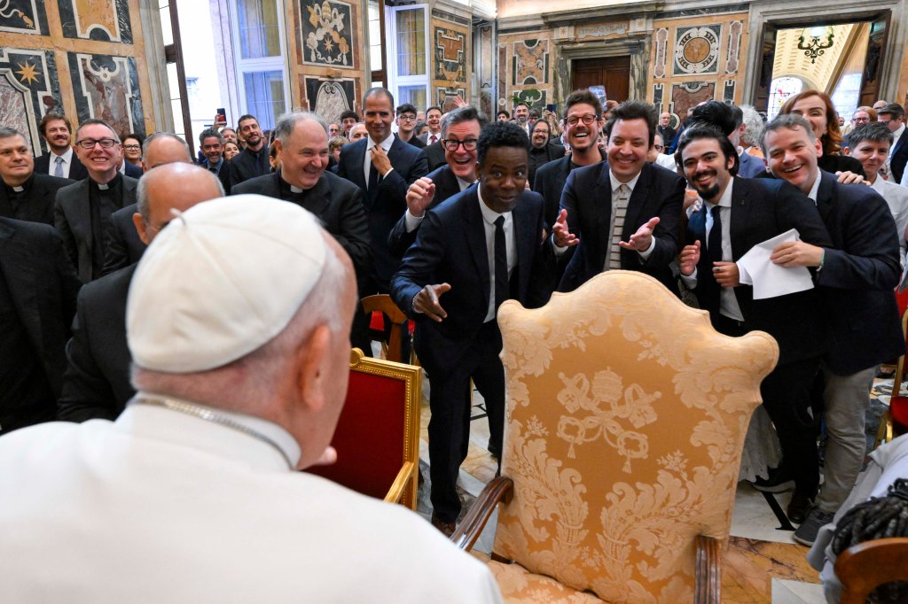 Stephen Colbert, Chris Rock, Jimmy Fallon and more smiled big for Pope Francis on June 14, 2024.