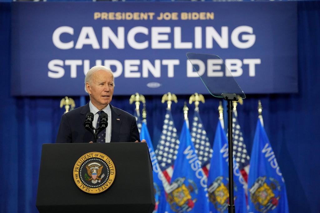 President Joe Biden announces a new student loan forgiveness program on April 8, 2024, in Madison, Wis.