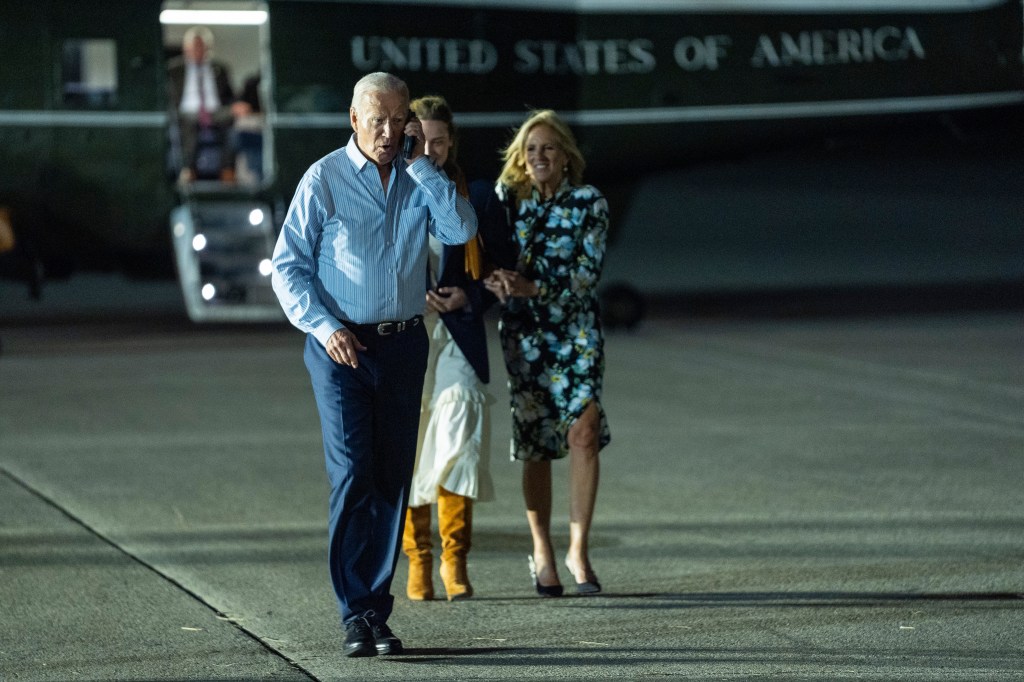 President Joe Biden walks to board Air Force One at McGuire in Burlington County, NJ as he heads to Camp David in Maryland on June 29, 2024.