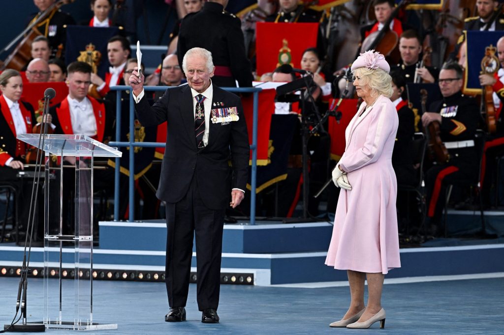 King Charles and Queen Camilla at the 80th anniversary of the D-Day landings commemorative event in Portsmouth, Hampshire, UK, on June 5th, 2024