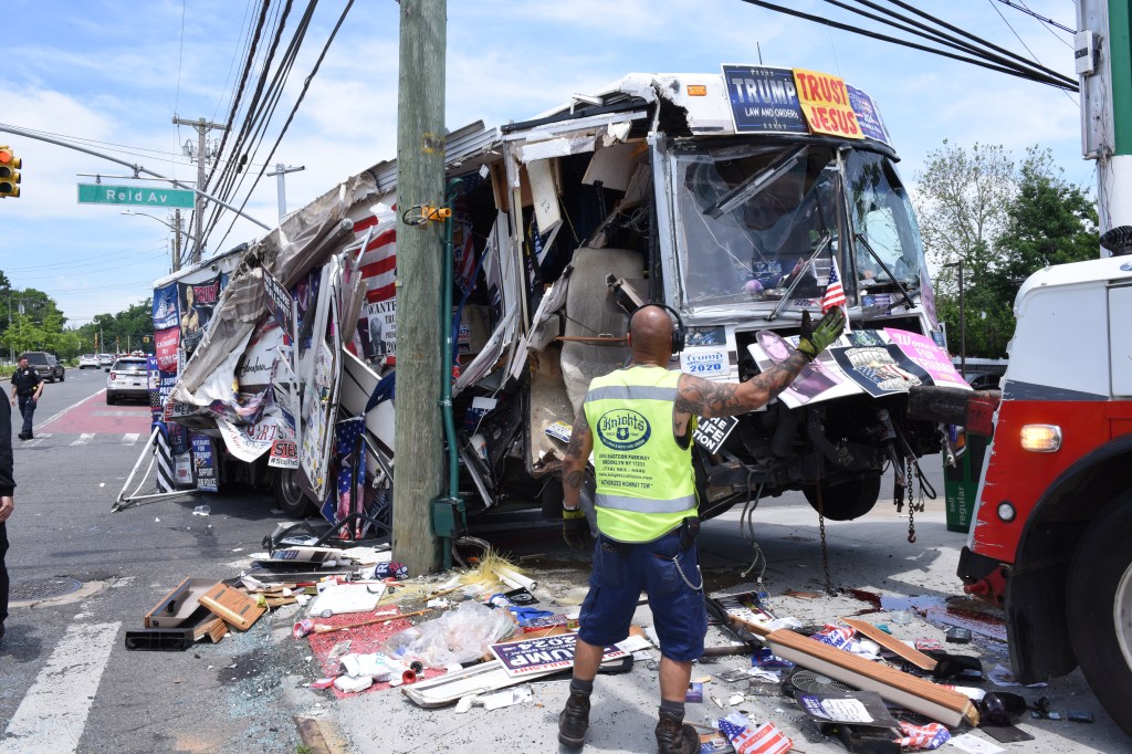 The wrecked vehicle was eventually towed away.