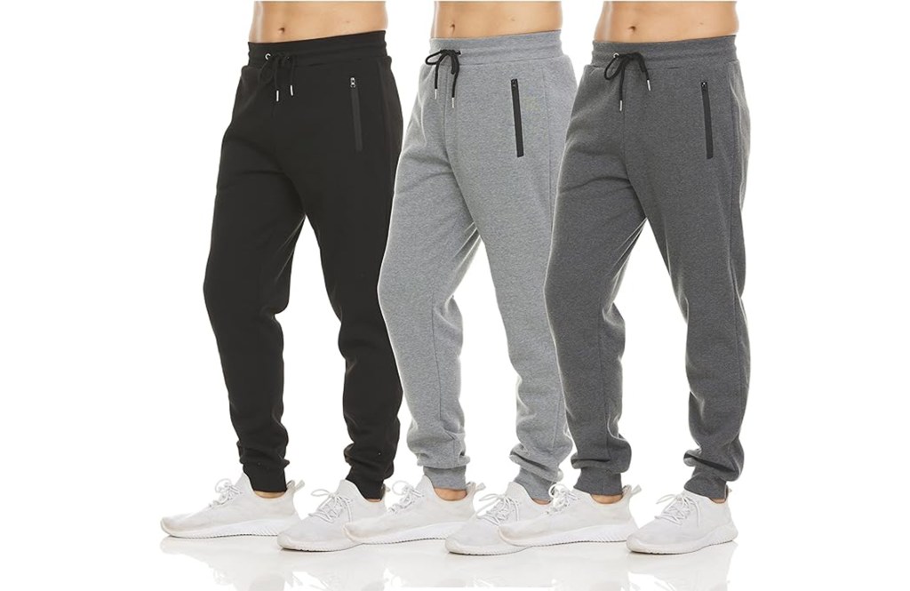 PURE CHAMP Mens 3 Pack Fleece Active Athletic Workout Jogger Sweatpants