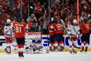 The Panthers celebrate a goal in Game 6 against the Rangers.