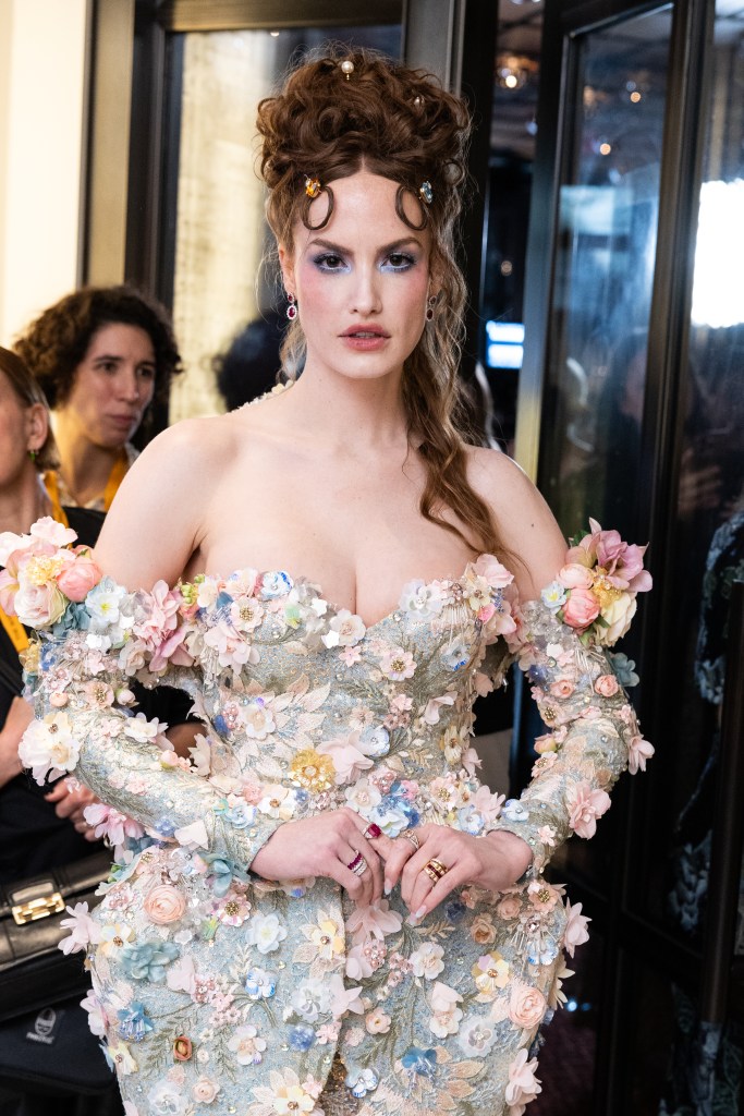 Haley Kalil dressed up at The Mark Hotel, ready to attend the 2024 Met Gala themed 'Sleeping Beauties: Reawakening Fashion' at the Metropolitan Museum of Art.