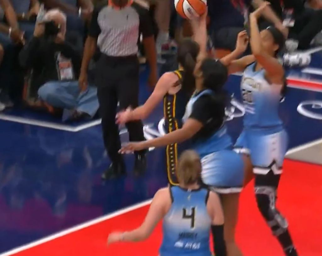 Another view of Angel Reese's flagrant foul on Caitlin Clark.