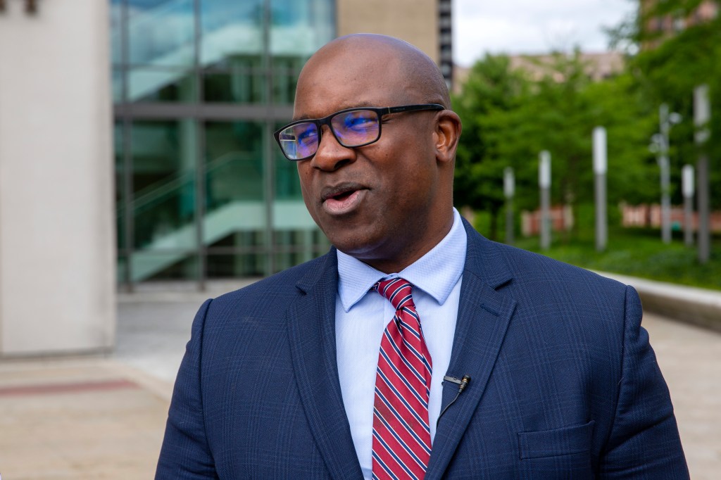 Rep. Jamaal Bowman, D-N.Y., is at a campaign stop in White Plains, New York, on Tuesday, June 11, 2024