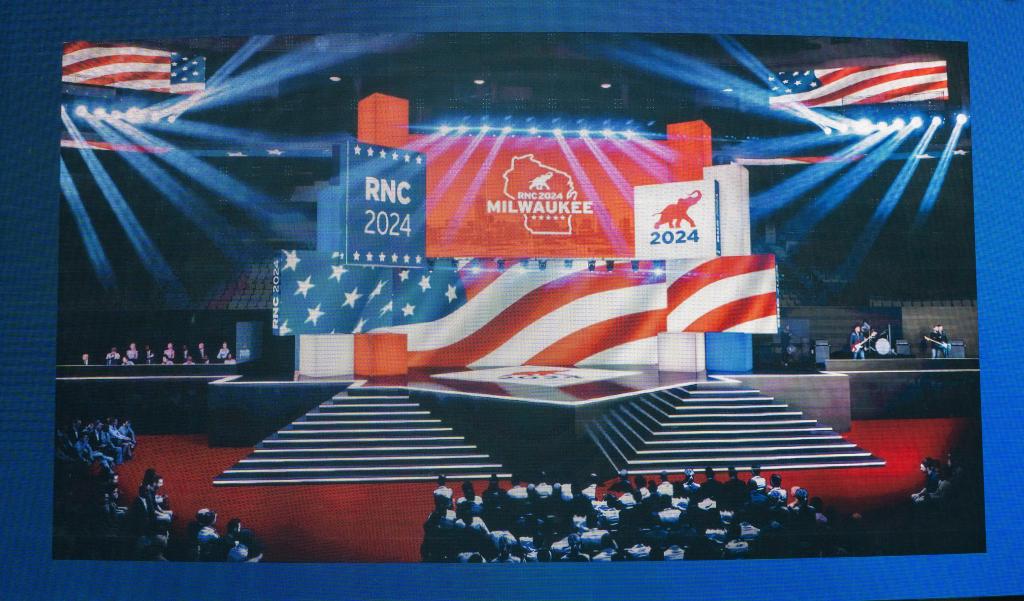 A rendering of the stage design for the 2024 Republican National Convention.
