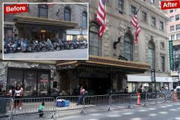NYPD clears out dozens of 'unlawful' delivery bikes from front of Roosevelt Hotel shelter