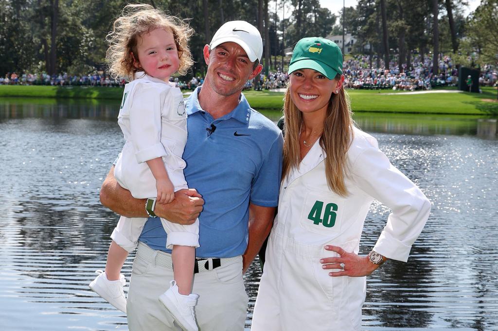Rory McIlroy, wife Erica Stoll and daughter Poppy at the 2023 Masters. 