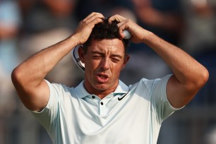 Rory McIlroy of Northern Ireland reacts after finishing the 18th hole during the final round of the 124th U.S. Open at Pinehurst Resort on June 16, 2024 in Pinehurst, North Carolina.