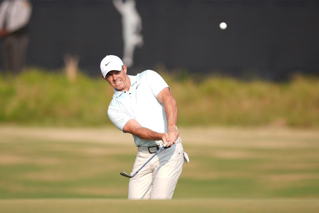 Rory McIlroy pitches onto the eighteenth green during the final round of the U.S. Open.