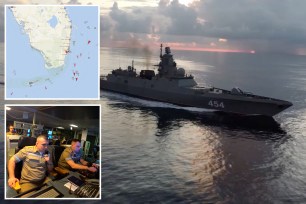Picture 83627133 06/11/2024 at 11:24 Russian frigate Admiral Gorshkov takes part in an exercise on the use of high-precision weapons in the Atlantic ocean, in this still image from video released June 11, 2024. Russian Defence Ministry/Handout via REUTERS ATTENTION EDITORS - THIS IMAGE HAS BEEN SUPPLIED BY A THIRD PARTY. NO RESALES. NO ARCHIVES. MANDATORY CREDIT. WATERMARK FROM SOURCE. Russian frigate Admiral Gorshkov takes part in an exercise on the use of high-precision weapons in the Atlantic ocean Provider via REUTERS Feed name Created by crachman Properties rgb, JPEG, 1.2M (7.6M), 2000w x 1333h, 300 x 300 dpi Keywords I, DEF Photographer Russian Defence Ministry Copyright Handout File name russia-cuba-comp.jpg Owner System Community Russian frigate Admiral Gorshkov