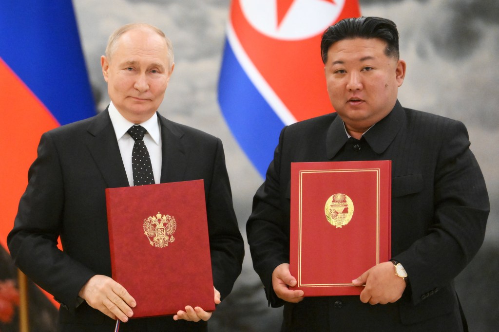 Russian President Vladimir Putin and North Korean leader Kim Jong Un signed a new partnership that includes a vow of mutual aid if either country is attacked.