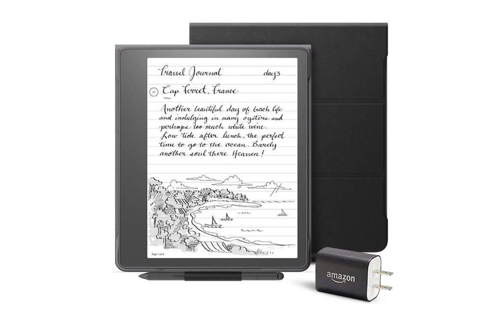 Kindle Scribe Essentials Bundle including Kindle Scribe (64 GB), Premium Pen, Leather Folio Cover with Magnetic Attach