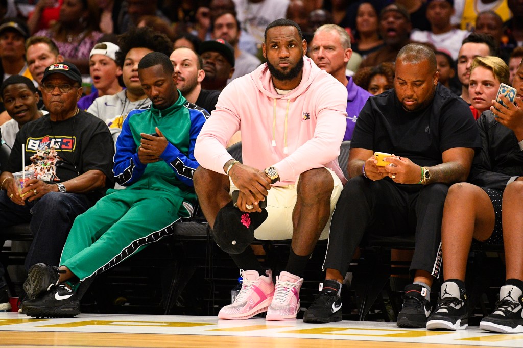 Los Angeles Lakers star Lebron James and his agent Rich Paul look on during the BIG3 championship game in 2019.