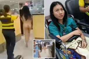 Furious female passenger, Nguyen Thuytrang, walking naked through airport security in protest of visa overstay fees at Ninoy Aquino International Airport