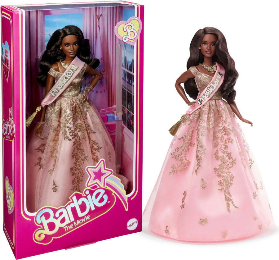 Issa Rae's President Barbie, all sashed and pink.