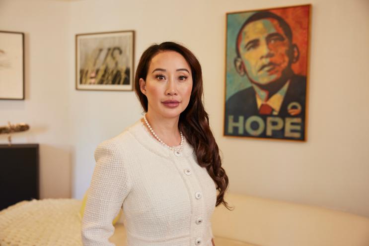 Allison Huynh with her Obama paintings that inspired the Hope poster