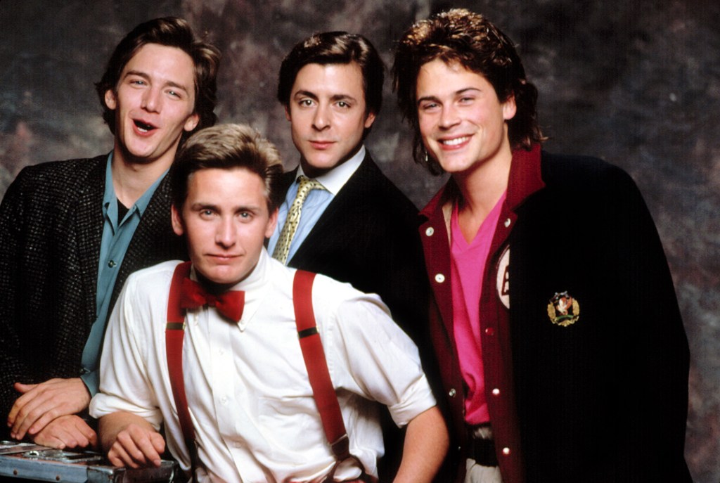 Andrew McCarthy, Emilio Estevez, Judd Nelson, and Rob Lowe in "St. Elmo's Fire"