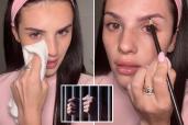 A composite photo of Natalie Violette applying makeup and a stock photo of someone behind bars.