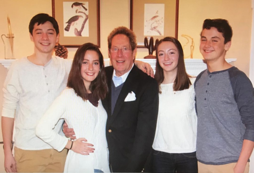 Recently retired Yankee announcer, John Sterling (center) with hi children (left to right) Derek, Abigail, Veronica, and Brad.