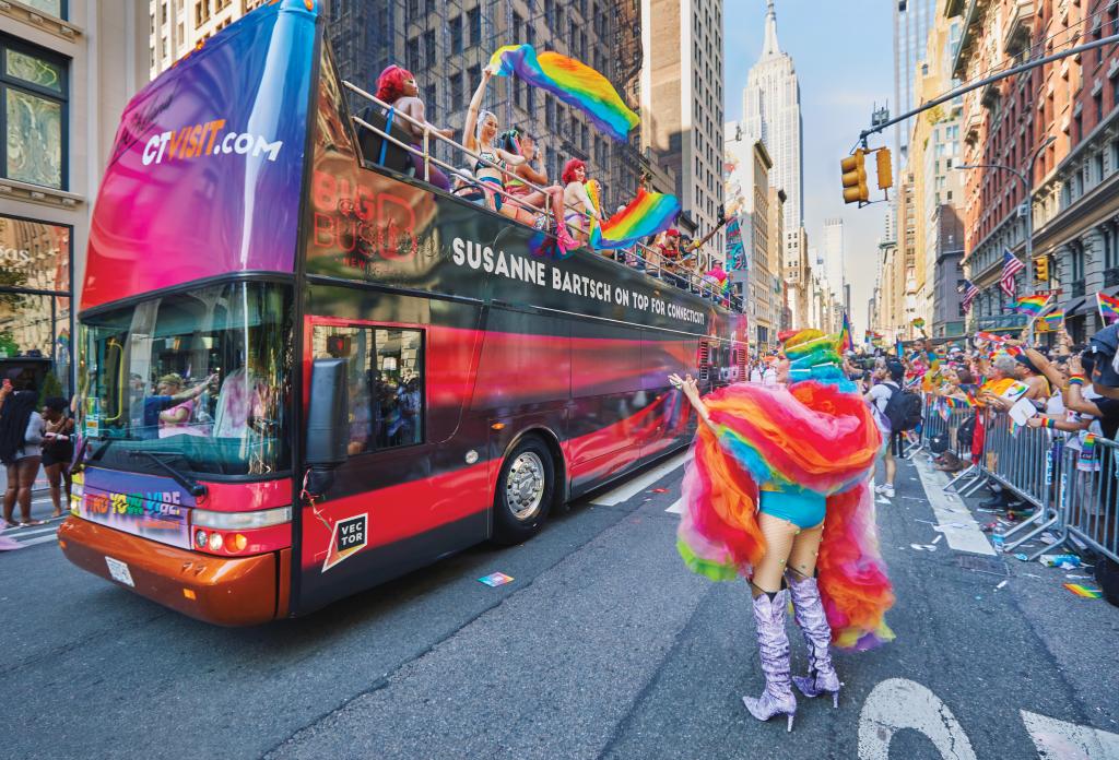 Susanne Bartsch's party bus in the 2022 NYC Pride parade.