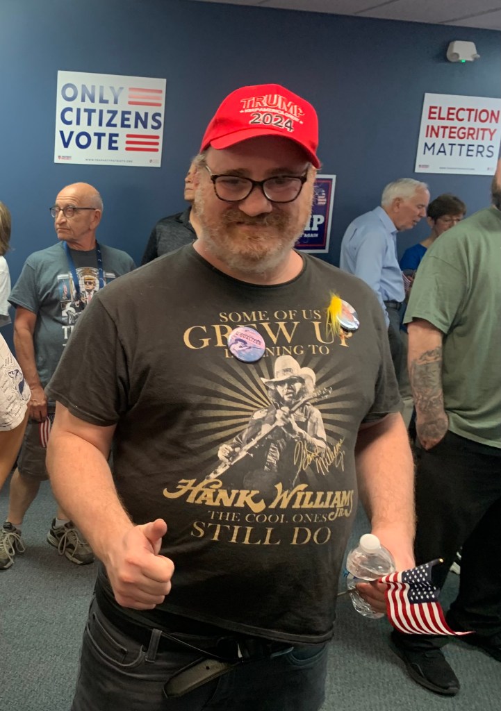 Trump supporter at election integrity volunteer training program at the Oakland County GOP Headquarters, Friday, June 14, 2024 in Bloomfield Hills, Michigan