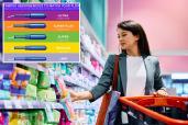Woman shopping for tampons and tampon size chart