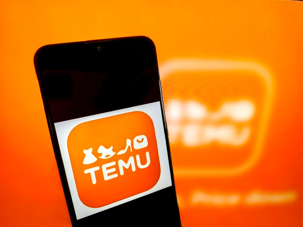Cell phone displaying the logo of Temu, a popular shopping platform in America, in Suqian, Jiangsu Province, China, on February 17, 2024.