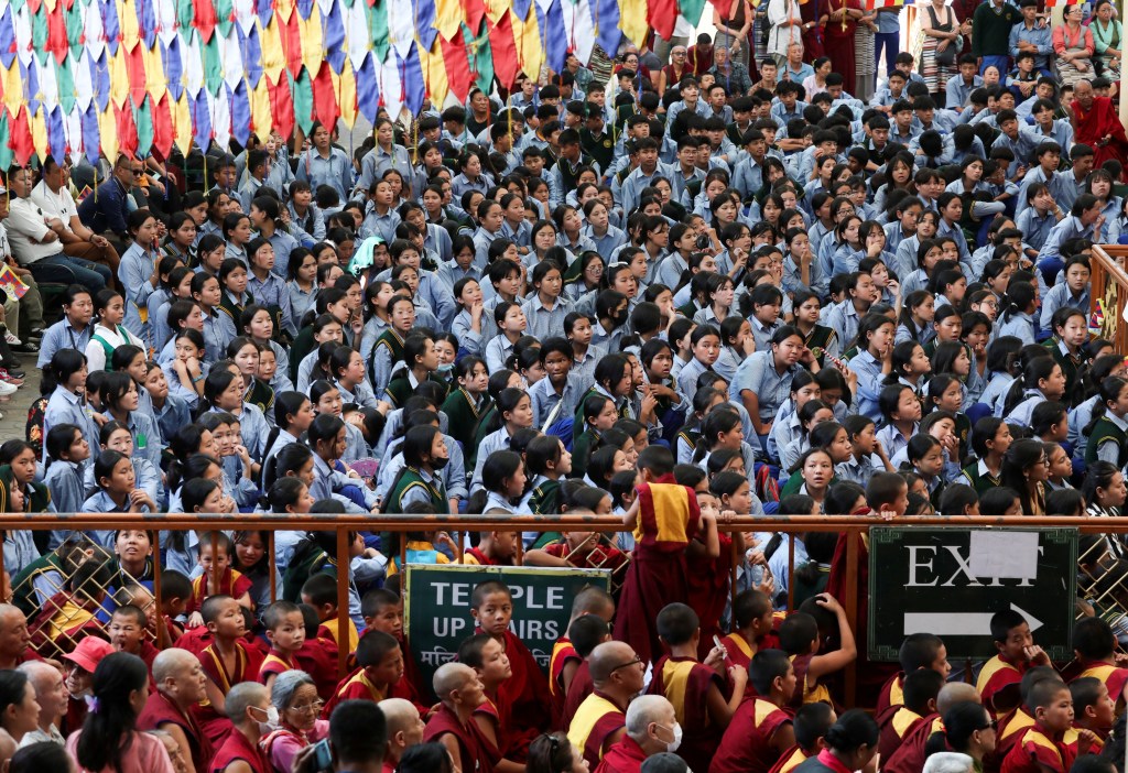 Tibetans take part in a function during the bipartisan U.S. congressional delegation visit, led by Republican Representative Michael McCaul and including Democratic former House Speaker Nancy Pelosi at Dharamshala, Himachal Pradesh, India, June 19, 2024. 