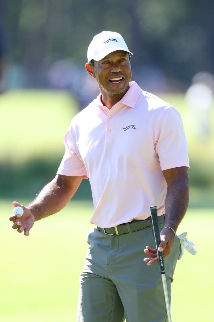 Tiger Woods reacts during a U.S. Open practice round on Tuesday.