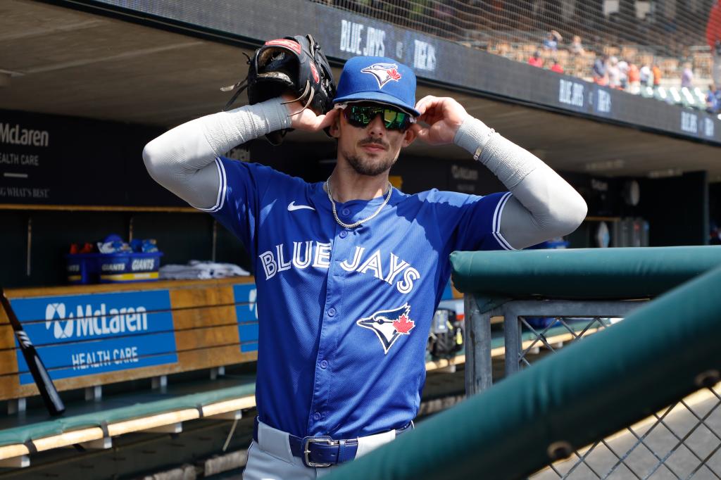 Toronto Blue Jays second baseman, Cavan Biggio, taking the field before the game against the Detroit Tigers at Comerica Park
