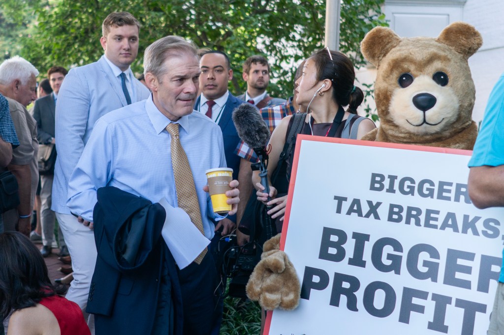 Rep. Jim Jordan (R-OH) arrives for a House Republicans Conference meeting at the Capitol Hill Club on June 13, 2024 in Washington, DC.