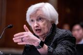 U.S. Treasury Secretary Janet Yellen testifying before a Senate Appropriations Financial Services and General Government Subcommittee on Capitol Hill