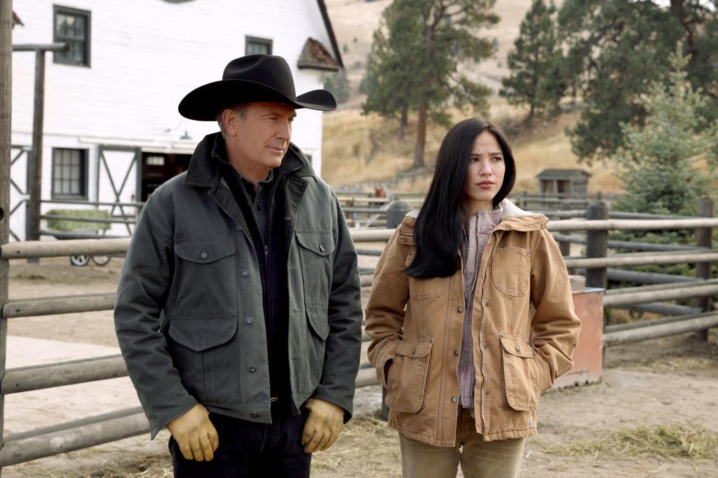 Kevin Costner and Kelsey Asbille in "Yellowstone"