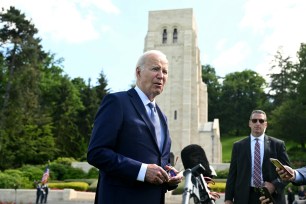 US President Joe Biden speaks to media representatives