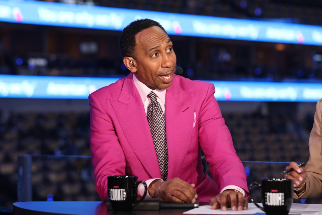 ESPN commentator Stephen A. Smith reports before Game Three of the 2024 NBA Finals between the Boston Celtics and the Dallas Mavericks at American Airlines Center on June 12, 2024 in Dallas
