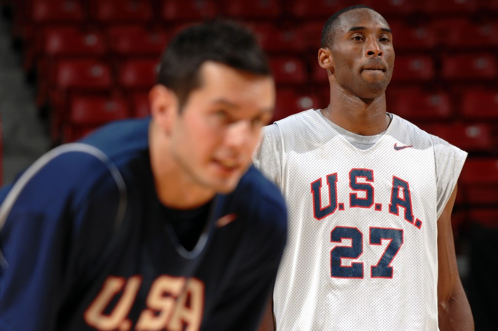 JJ Redick (left) and Kobe Bryant (right) play against each other in August 2007.