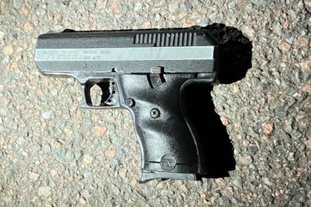 Gun recovered by police where two officers were shot at in Queens Monday.