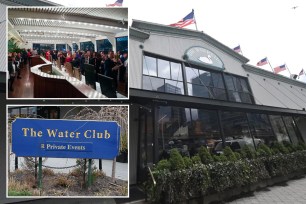 Exterior and interior shots and sign of Water Club