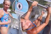 Australian diving champion Rhiannan Iffland sliding down Europe’s fastest waterslide in a swimsuit