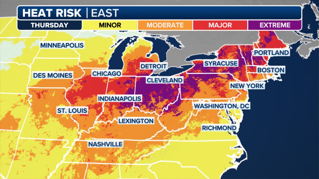 HEAT RISK EAST COAST MAP