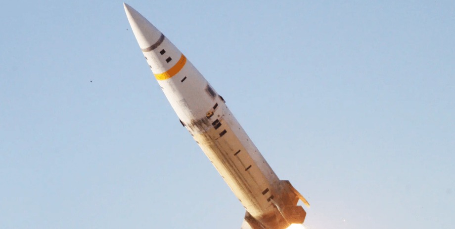 An ATACMS long-range missile soaring through the air, recently provided by the US to Ukraine