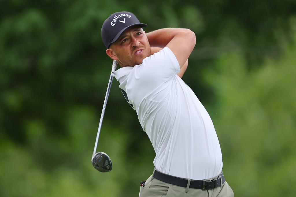 Xander Schauffele of the United States plays his shot from the fifth tee during the second round of the Memorial Tournament presented by Workday at Muirfield Village Golf Club on June 07, 2024 in Dublin, Ohio.