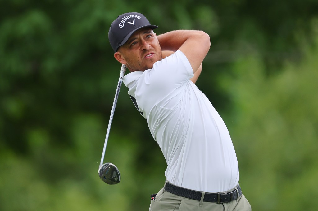 Xander Schauffele of the United States plays his shot from the fifth tee during the second round of the Memorial Tournament presented by Workday at Muirfield Village Golf Club on June 07, 2024 in Dublin, Ohio.