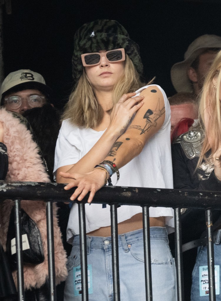 Cara Delevingne at the Glastonbury Festival in England