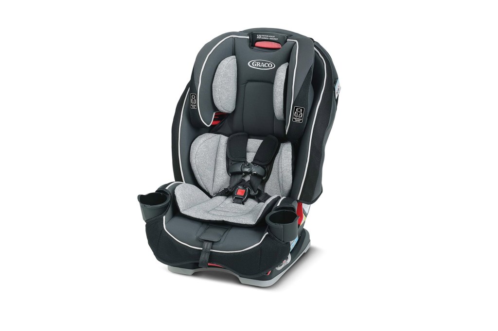 A car seat with a child seat attached